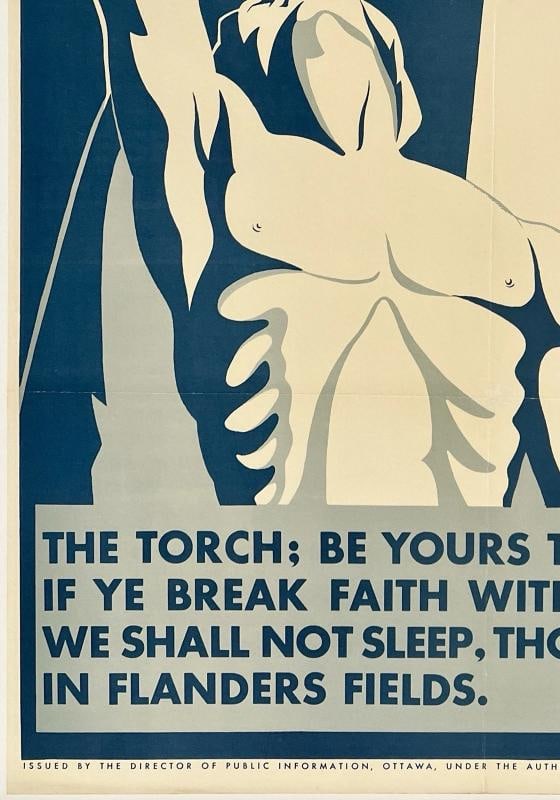 Original Vintage Poster THE TORCH: BE YOURS TO HOLD IT HIGH! Canadian WWII LINEN - 4