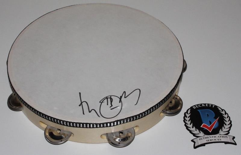 SINGER THOM YOKRE RADIOHEAD SIGNED HAND PERCUSSION TAMBOURINE BECKETT BAS COA - 3