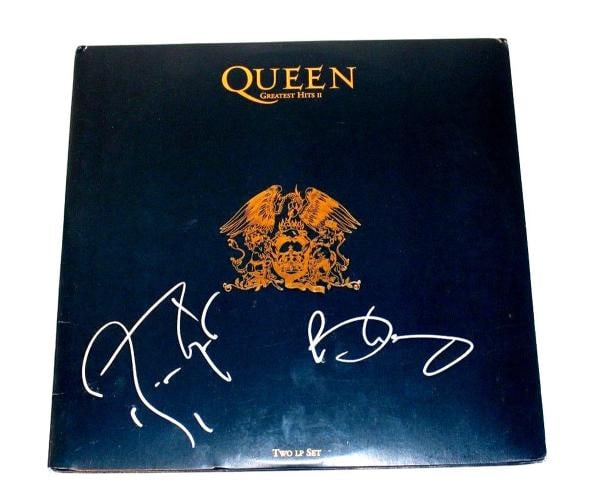QUEEN BRIAN MAY ROGER TAYLOR SIGNED GREATEST HITS II VINYL RECORD BAS COA BAND - 2