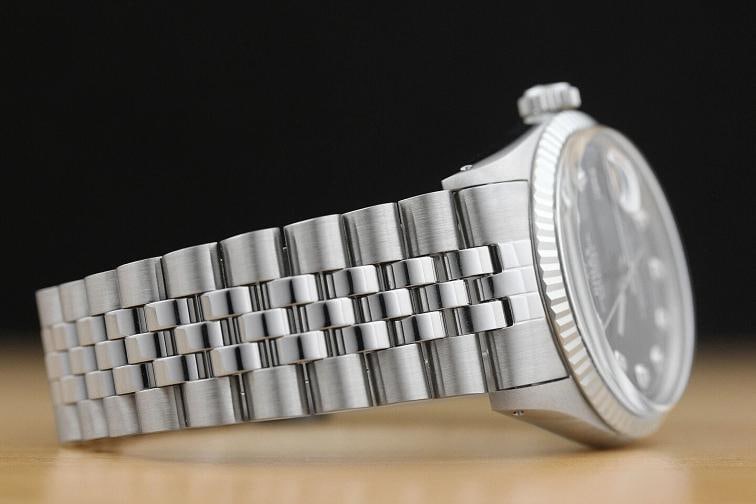 MENS ROLEX DATEJUST 1601 18K WHITE GOLD STAINLESS STEEL BLACK DIAMOND DIAL WATCH - 7