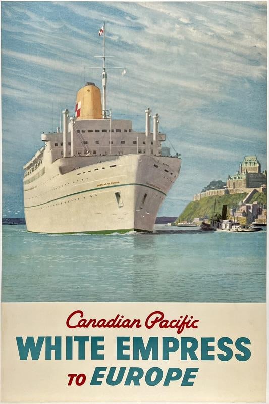 Original Vintage Poster CANADIAN PACIFIC WHITE EMPRESS TO EUROPE Travel OL (1 of 5)