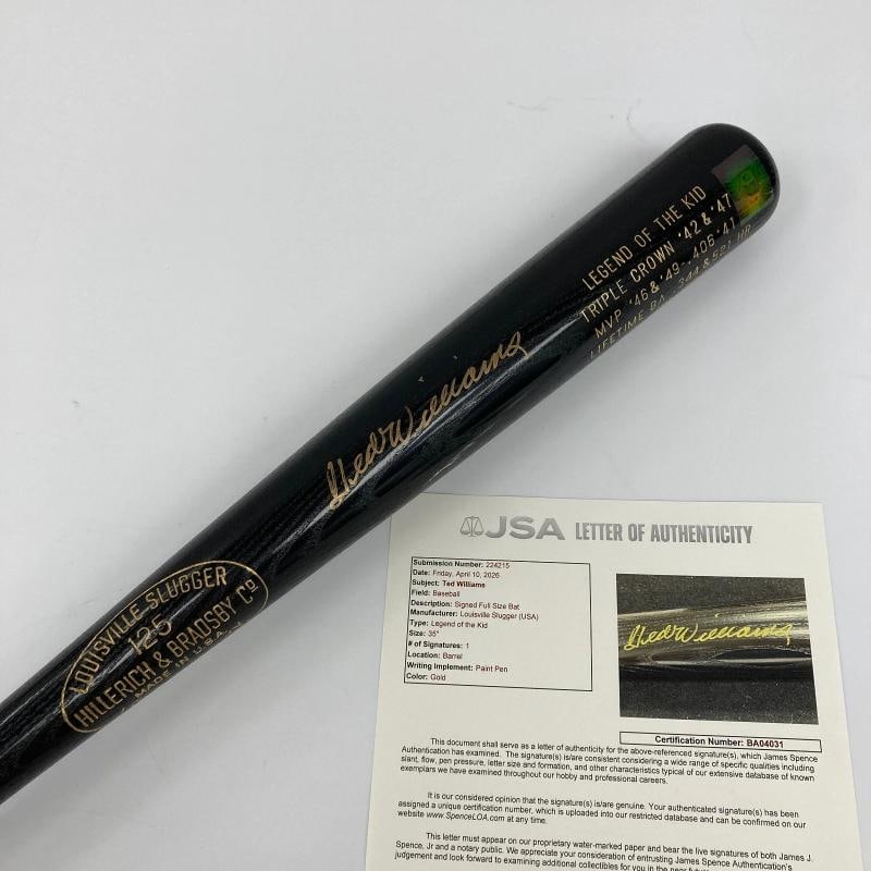 Ted Williams Signed Triple Crown Commemorative Baseball Bat JSA COA: Sport: Baseball,Signed: Yes,Original/Reprint: Original,Autograph Authentication: James Spence Authentication (JSA),Product: Bat,Country of Origin: United States