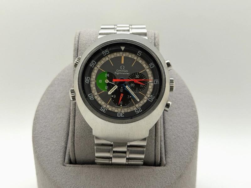 Vintage Omega Flightmaster 145.013 43mm GMT Chronograph Stainless Steel: Condition: Pre-owned - Good,Bezel Color: Silver,Movement: Mechanical (Manual),,Reference Number: 145.013,Band/Strap: Bracelet,Vintage: Yes,Brand: OMEGA,Case Color: Silver,Type: Wristwatch,Department: 