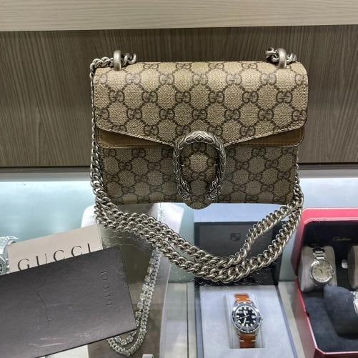 Gucci Mini Dionysus Shoulder Bag GG Supreme Canvas: Condition: Pre-owned - Good,Pattern: Gucci GG,Closure: Magnetic, Push Lock,Handle/Strap Color: Silver,Occasion: Casual, Formal, Party/Cocktail,Size: Mini,Handle Style: Shoulder Strap,Lining Material: 