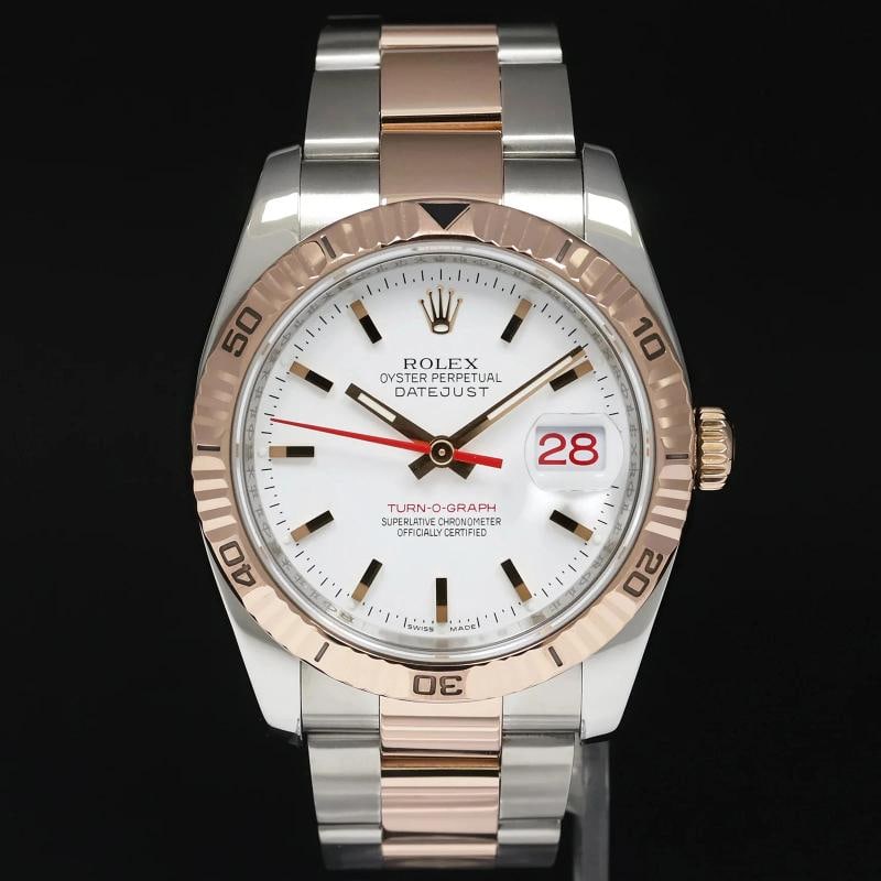 2004 Rolex DateJust 36mm Turn-O-Graph 116261 Rose Gold Two Tone Steel White Dial - 2