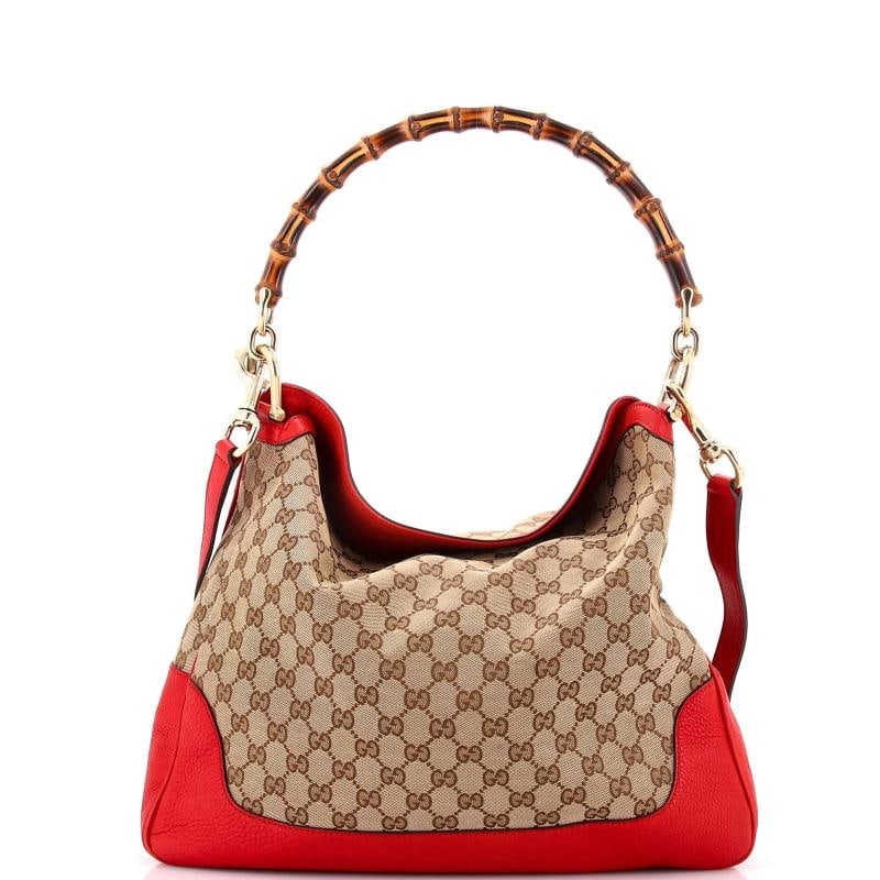 Gucci Diana Bamboo Shoulder Bag GG Canvas Medium: Condition: Pre-owned - Good,Brand: Gucci,Exterior Material: Canvas Plain, Leather,Style: Hobos,Exterior Color: Red,Department: Women,Size: Medium,Accessories: With Strap Estimated Retail Price: $1,420