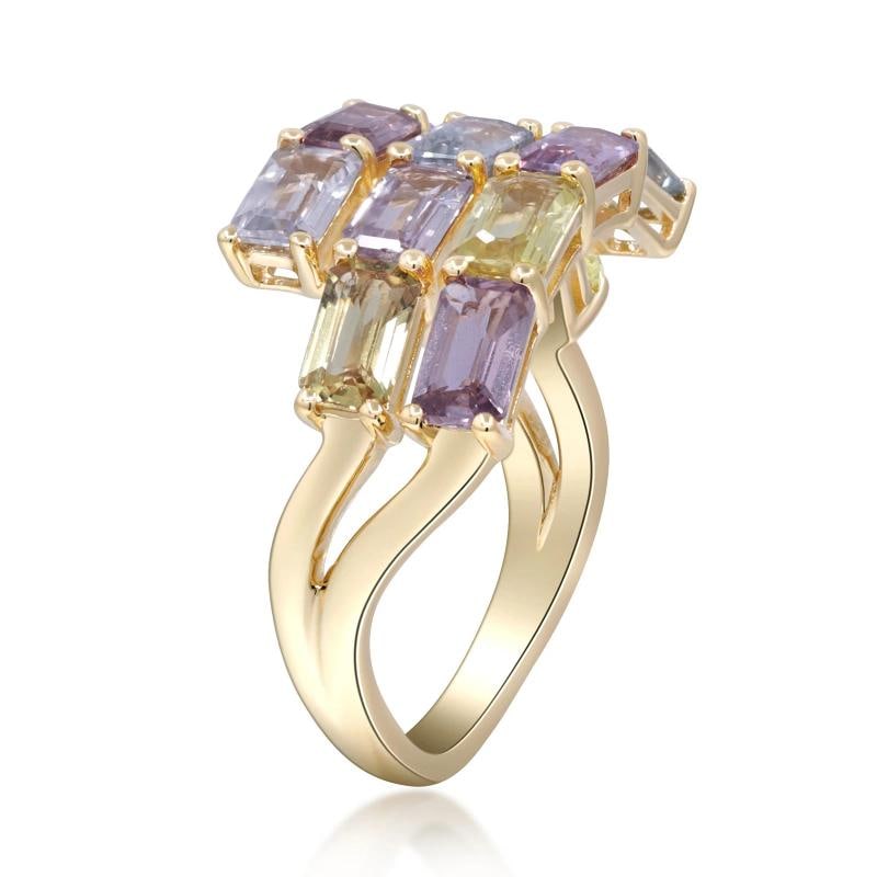 Yellow Gold Sapphire Rainbow Bypass Ring - 3