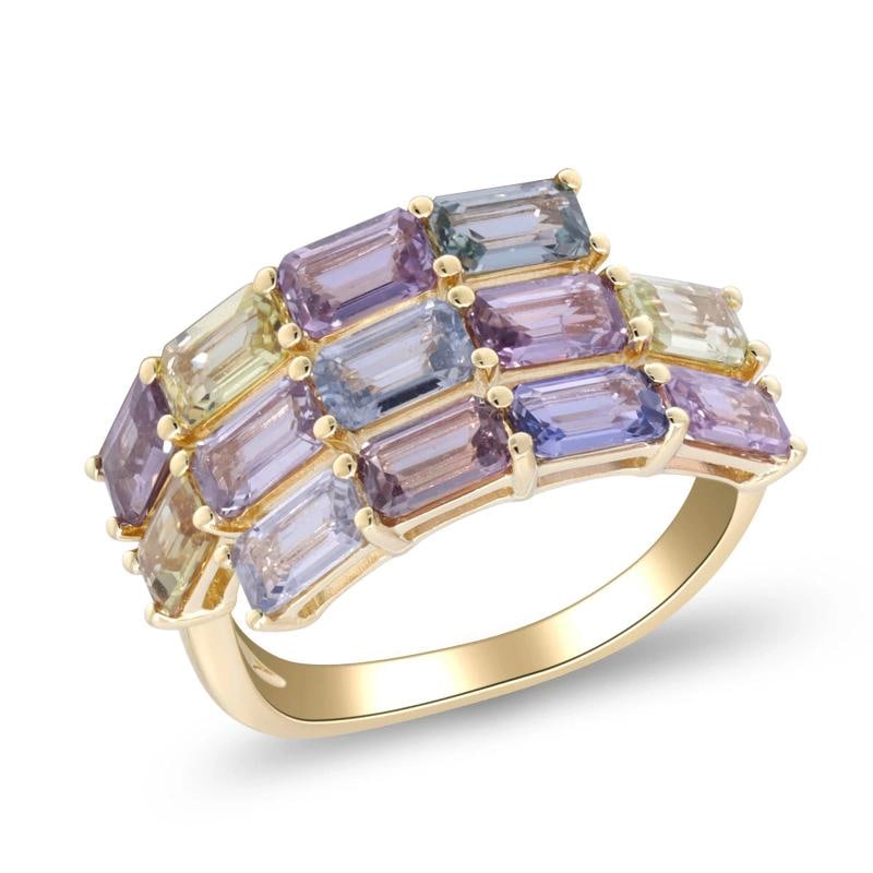 Yellow Gold Sapphire Rainbow Bypass Ring - 4