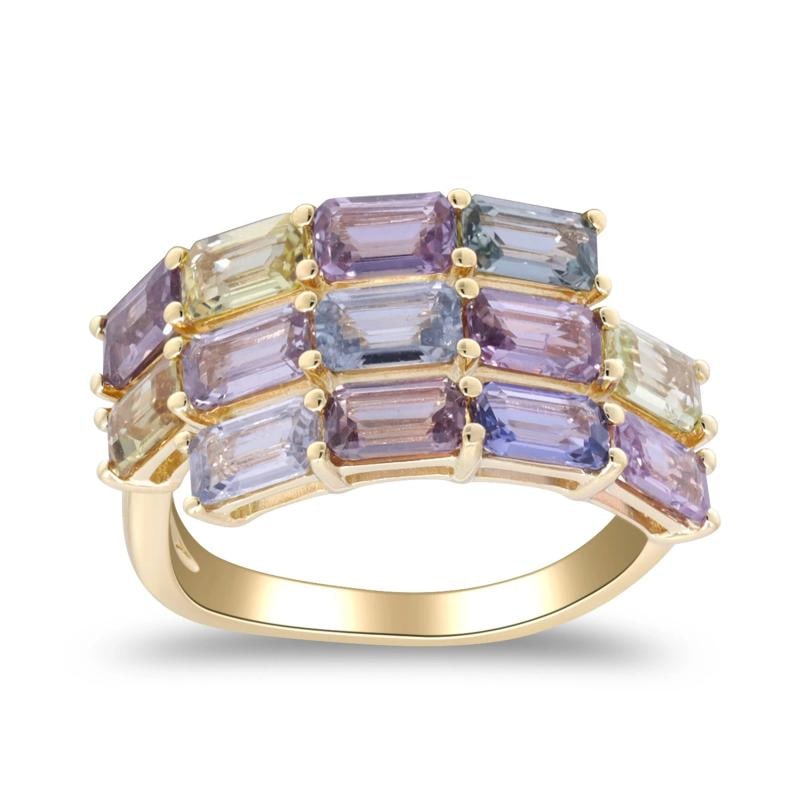 Yellow Gold Sapphire Rainbow Bypass Ring - 5