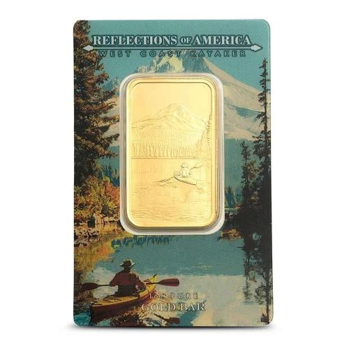 1 oz PAMP Suisse West Coast Kayaker Gold Bar (New w/ Assay): Certification: Assay,Brand/Mint: PAMP Suisse,Precious Metal Content per Unit: 1 oz,Fineness: 0.9999,Composition: Gold,Shape: Bar,Country of Origin: Switzerland