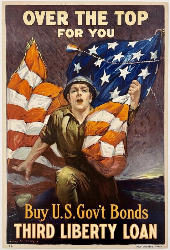 Original Vintage Poster OVER THE TOP FOR YOU THIRD LIBERTY LOAN War WWI USA OL (1 of 5)
