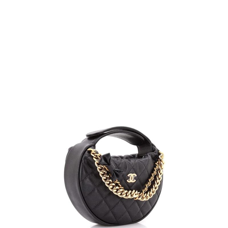 Chanel Double Chain Bow Hobo Pouch Quilted Caviar Mini - 2