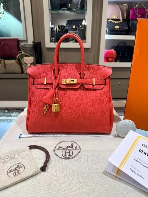 HermÃƒÂ¨s Birkin 25 Togo Rouge Pivoine Gold Hardware R Stamp (2014): Condition: Pre-owned - Excellent,Brand: HERMÃƒË†S,Department: Women,Exterior Color: Gold,Model: HERMÃƒË†S Birkin 25,Style: Top Handle Bag,Finish:
