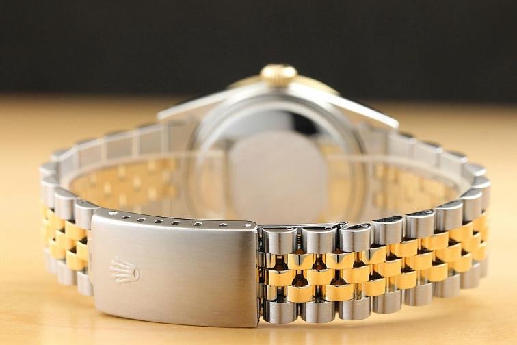 ROLEX MENS DATEJUST 16013 GRAY DIAMOND RUBY 18K YELLOW GOLD STEEL 2-TONE WATCH - 6