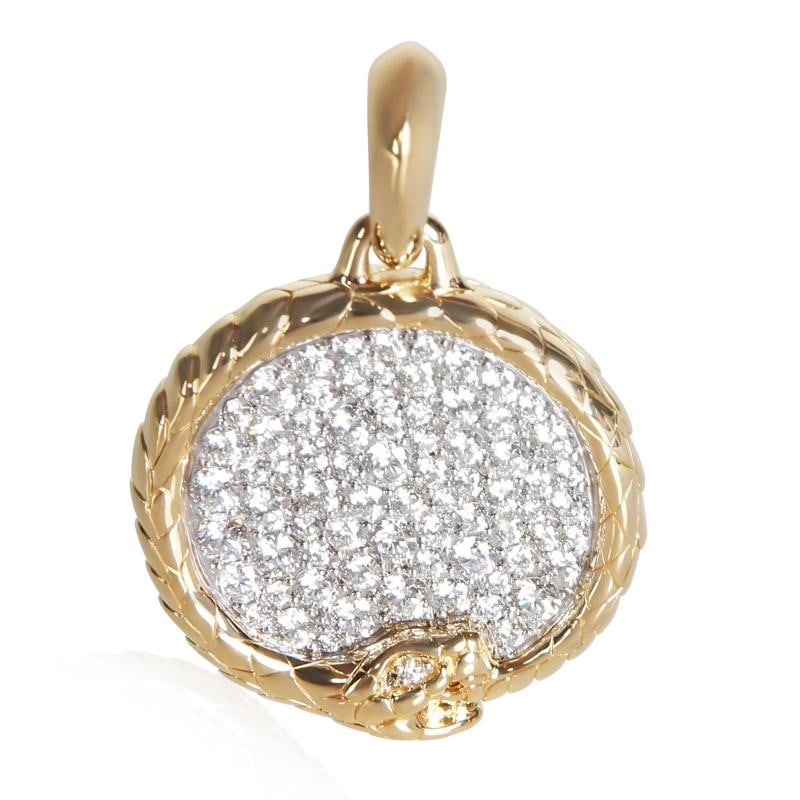 David Yurman Yellow Gold Diamond Oruboros Snake Amulet Pendant: Condition: Pre-owned - Good,Side Stone Type: Diamond,Side Stone Weight (cts): 1.85,Metal Purity: 18k,With Original Box/Packaging: No,With Papers: No,Gross Weight (grams): 15.73,Department: Unisex,Coll