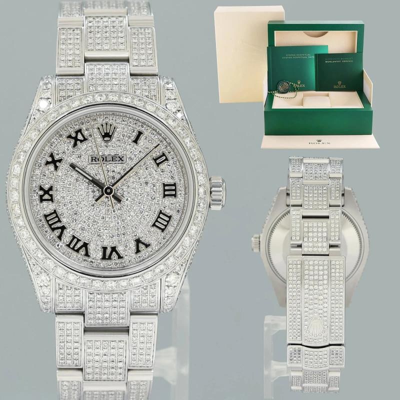 MINT Rolex Oyster 177200 Perpetual 31mm Diamond Pave Iced out Oyster Watch Box: Condition: Pre-owned - Excellent,Brand: Rolex,Department: Unisex Adults,Type: Wristwatch,Model: Ladies Rolex,Reference Number: 177200,With Original Box/Packaging: Yes,With Papers: No,Customized: Yes,U
