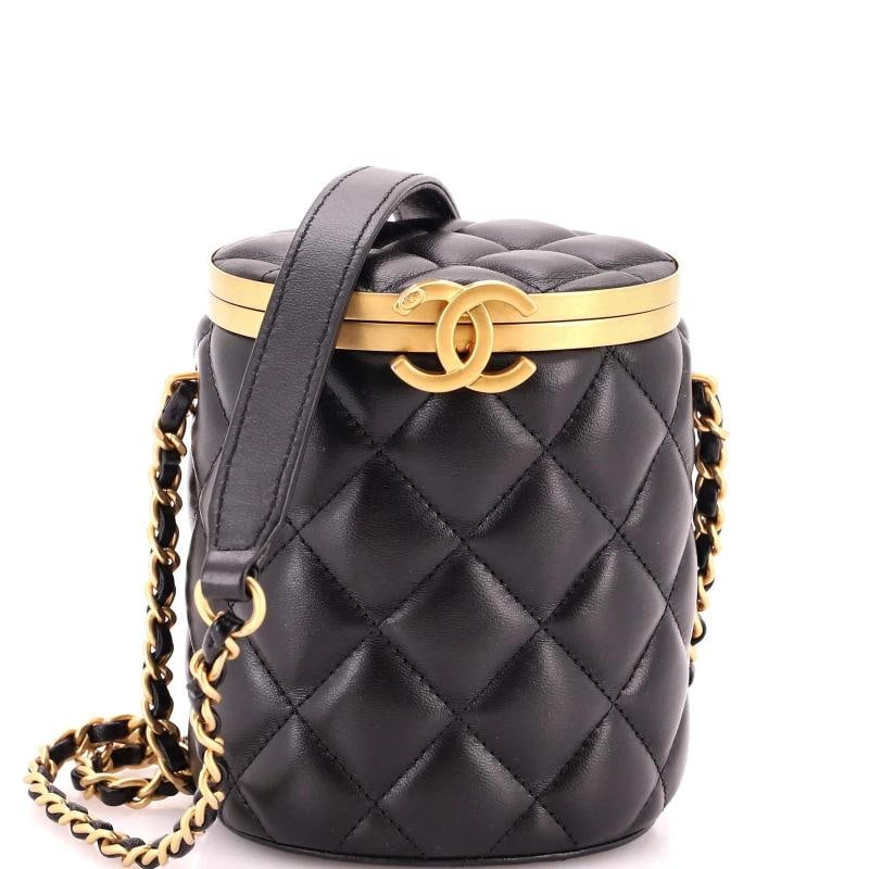 Chanel Crown Box Vanity Bag Quilted Lambskin Mini: Measurements: Handle Drop none", Height 5.5", Width 4", Depth 3", Strap Drop 20" .Condition: Pre-owned - Excellent,Brand: CHANEL,Exterior Material: Leather,Style: Shoulder Bags,Exterior Color: Black,D