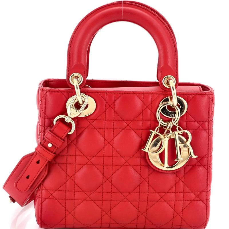 Christian Dior My ABCDior Lady Dior Bag Cannage Quilt Lambskin: Accessories: With Strap Measurements: Handle Drop 3.5", Height 6.5", Width 8", Depth 3", Strap Drop 21". Condition: Pre-owned - Excellent,Brand: Christian Dior,Exterior Material: Leather,Style: Cross 
