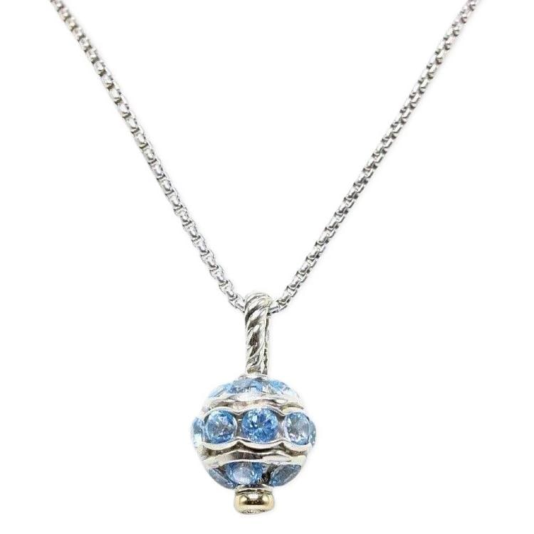 David Yurman Crossover 18K Gold Silver Aquamarine Cable Choker Necklace Pendant: Length: 16 Inches Pendant: 1 Inch. Condition: Pre-owned - Excellent,Pendant Shape: Round,Style: Choker, Pendant,Base Metal: Gold,Chain Type: Cable,Setting Style: Prong,Pendant/Locket Type: Charm,Type:
