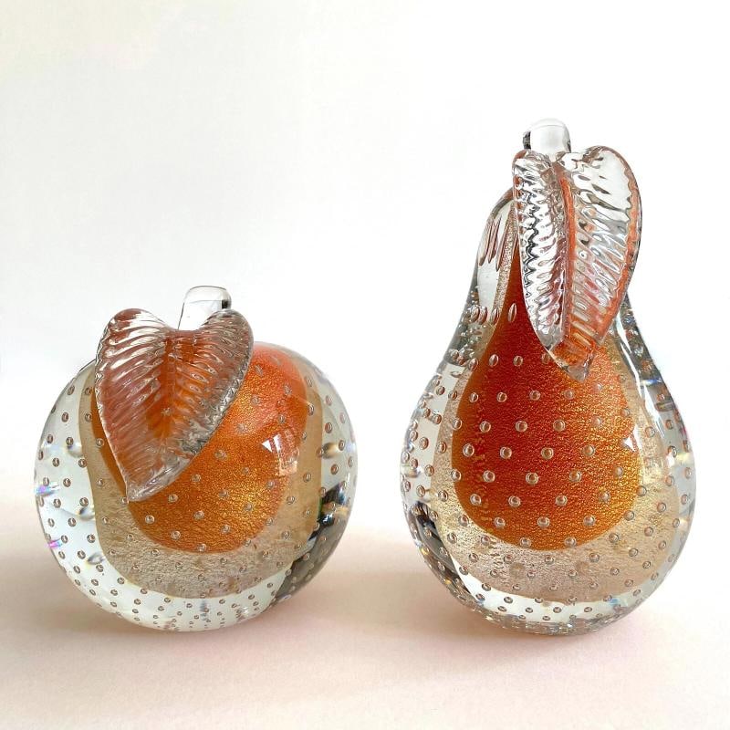 MCM BARBINI MURANO ART GLASS SOMMERSO GOLD LEAF BULLICANTE FRUIT SCULPTURES SET - 6