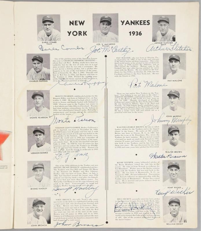 1936 New York Yankees Team Signed World Series Program 51 Sigs Lou Gehrig PSA - 4
