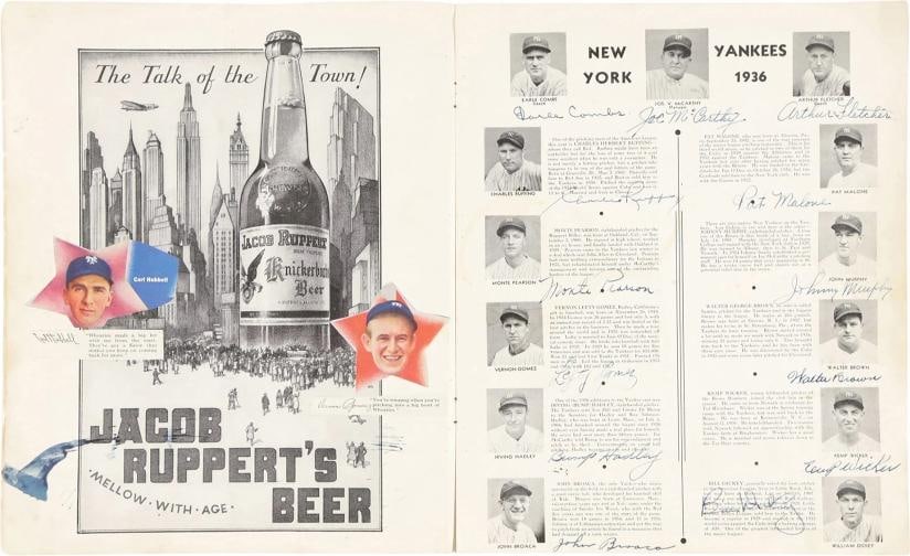 1936 New York Yankees Team Signed World Series Program 51 Sigs Lou Gehrig PSA - 7