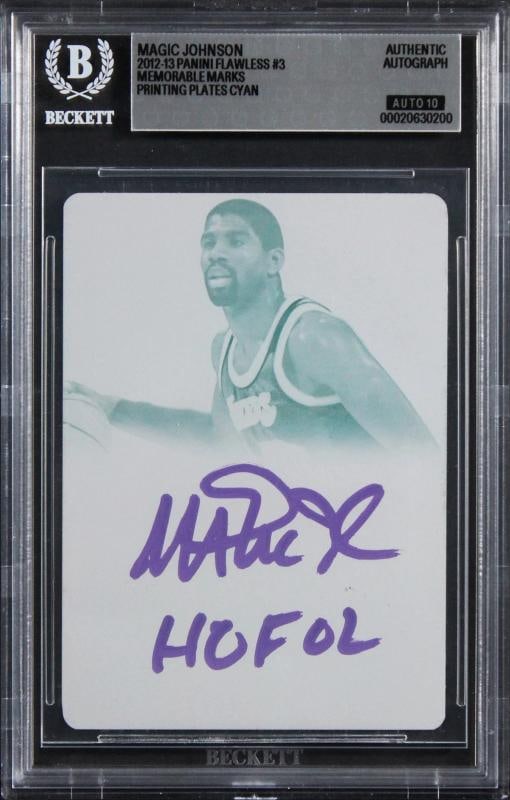 Magic Johnson Signed 2012-13 Panini Flawless Printing Plates Cyan 1/1 #3 (Beckett) (1 of 2)