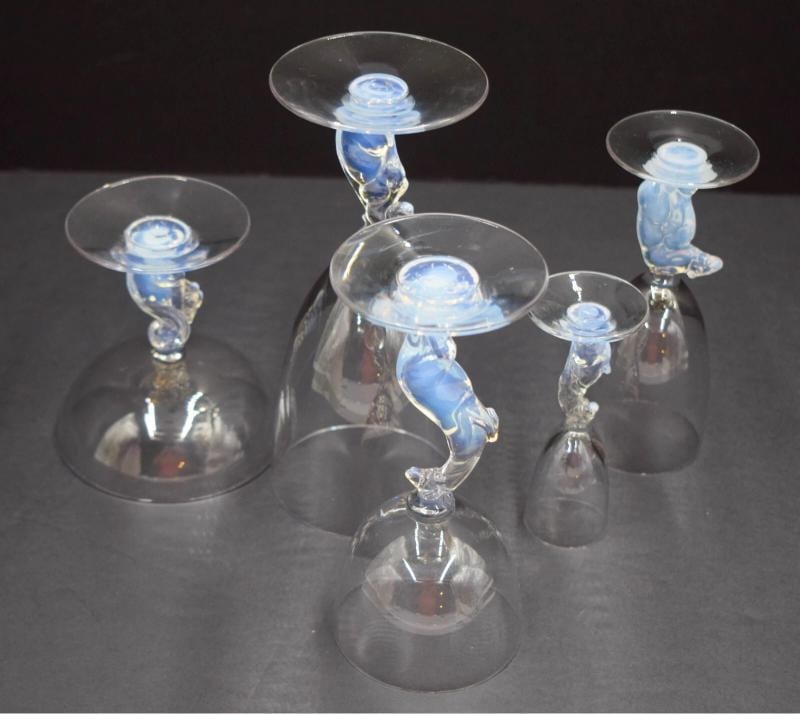 5 Pcs. Libbey Nash Silhouette Stemware- Cat, Kangaroo, Squirrel, Bear & Monkey - 11