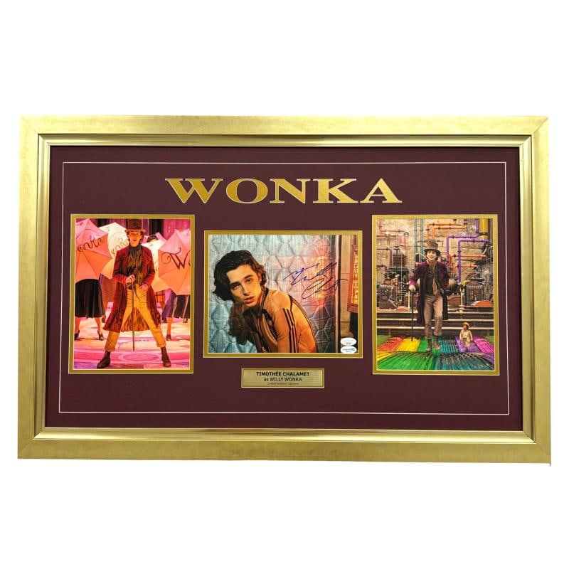 Timothee Chalamet Signed Framed 8x10 Photo Willy Wonka Display (JSA): Country of Origin: United States,Industry: Movies,Personalize: No,Movie: Wonka,Signed by: Timothƒ©e Chalamet,Signed: Yes,Autograph Authentication: James Spence (JSA),Object Type: Photograph,