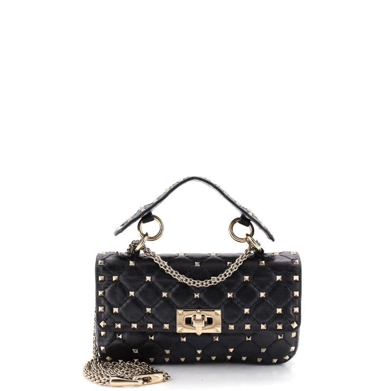 Valentino Garavani Rockstud Spike Flap Bag Quilted Leather Small: Accessories: Extra Strap, With Strap Measurements: Handle Drop 3", Height 5", Width 8", Depth 2", Strap Drop 28". Condition: Pre-owned - Good,Brand: Valentino Garavani,Exterior Material: