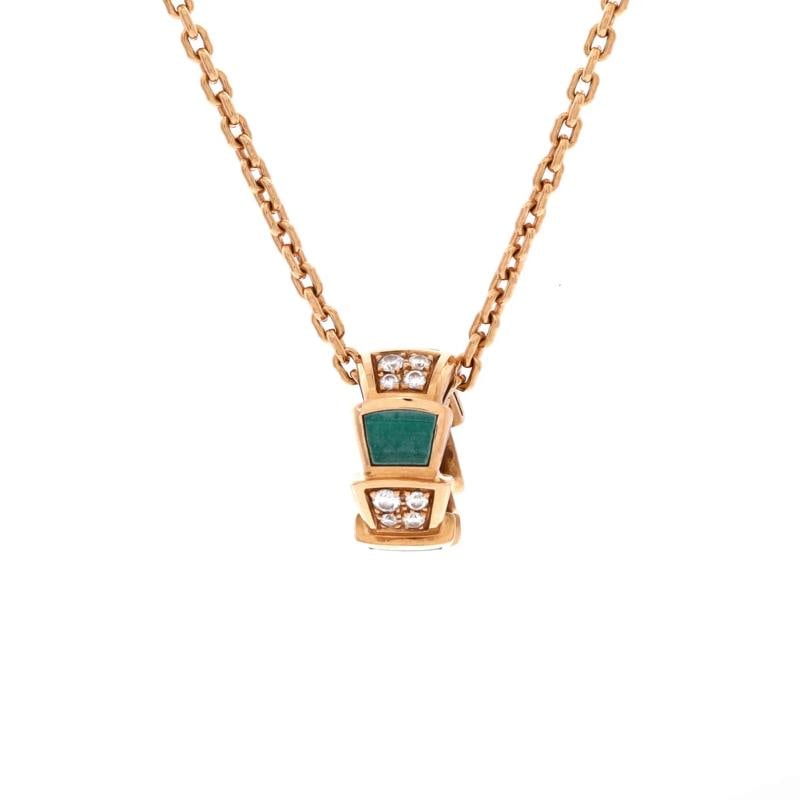 Bvlgari Serpenti Viper Pendant Necklace 18K Rose Gold with Malachite: Measurements: Length: 16.0 - 17.0 ", Pendant Length: 13 mm, Pendant Width: 6.20 mm . Condition: Pre-owned - Good,Brand: Bvlgari,Main Stone: Malachite,Metal: 18K Rose Gold,Metal Purity: 18k,Style: