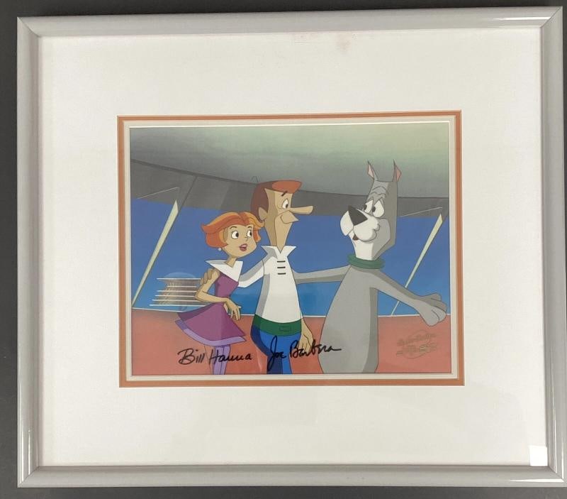 Hanna Barbera Signed Jetsons Cel The Movie Animation George Jane 1988 Framed JSA: Industry: Television,Personalize: No,Signed by: Bill Hanna and Joe Barbera,Signed: Yes,Autograph Authentication: James Spence (JSA),Object Type: Cel,Original/Reproduction: Original,Show: The