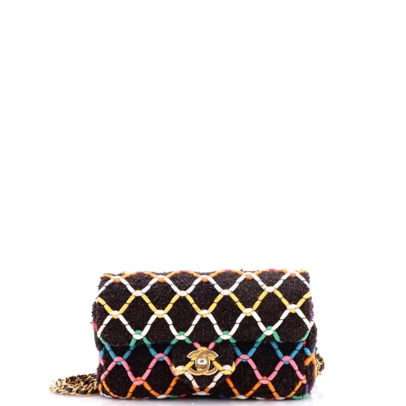 Chanel Pearl Crush Flap Bag Quilted Tweed Mini: Condition: Pre-owned - Good,Brand: Chanel,Exterior Material: Tweed,Style: Shoulder Bags,Exterior Color: Black,Department: Women,Size: Mini,Accessories: Dust Bag Condition: Good. Exterior: heavy pillin