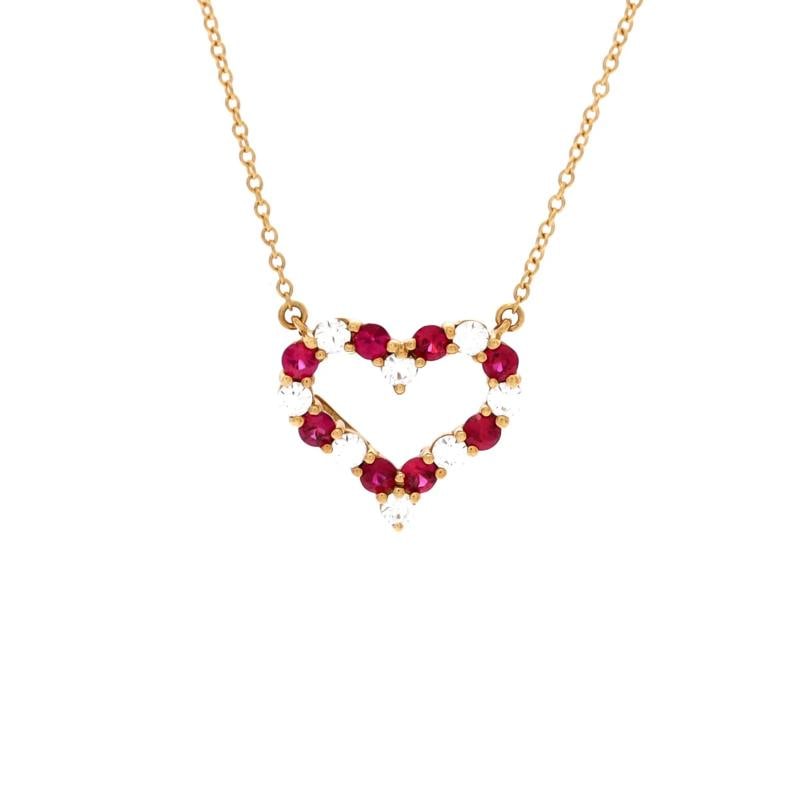 Tiffany & Co. Heart Pendant Necklace 18K Yellow Gold with Diamonds and Rubies: Measurements: Length: 18 ", Pendant Length: 13.65 ", Pendant Width: 15.5 " . Condition: Pre-owned - Good,Brand: Tiffany & Co.,Main Stone: Ruby,Metal: 18K Yellow Gold,Metal Purity: 18k,Style: