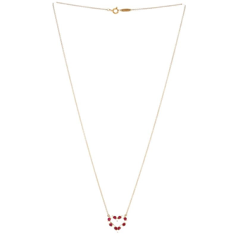 Tiffany & Co. Heart Pendant Necklace 18K Yellow Gold with Diamonds and Rubies - 2