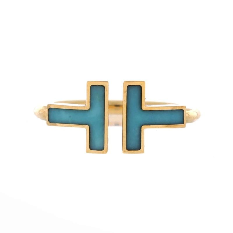 Tiffany & Co. T Wire Ring 18K Yellow Gold with Turquoise: Condition: Pre-owned - Good,Brand: Tiffany & Co.,Main Stone: Turquoise,Metal: 18K Yellow Gold,Metal Purity: 18K,Ring Size: 5.5,Type: Ring,Color: Yellow Gold,Style: 18K Yellow Gold With Turquoise,Mater