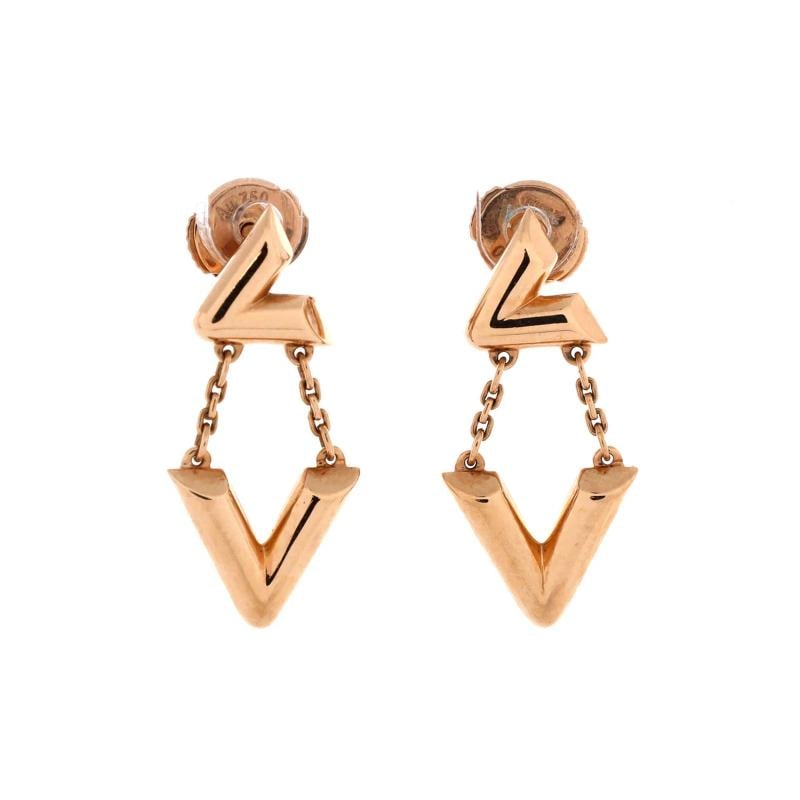 Louis Vuitton LV Volt Upside Down Earrings 18K Rose Gold: Condition: Pre-owned - Good,Brand: Louis Vuitton,Main Stone: Unknown,Metal: 18K Rose Gold,Metal Purity: 18K,Style: Earrings,Type: Earrings,Color: Rose Gold,Material: 18K Rose Gold