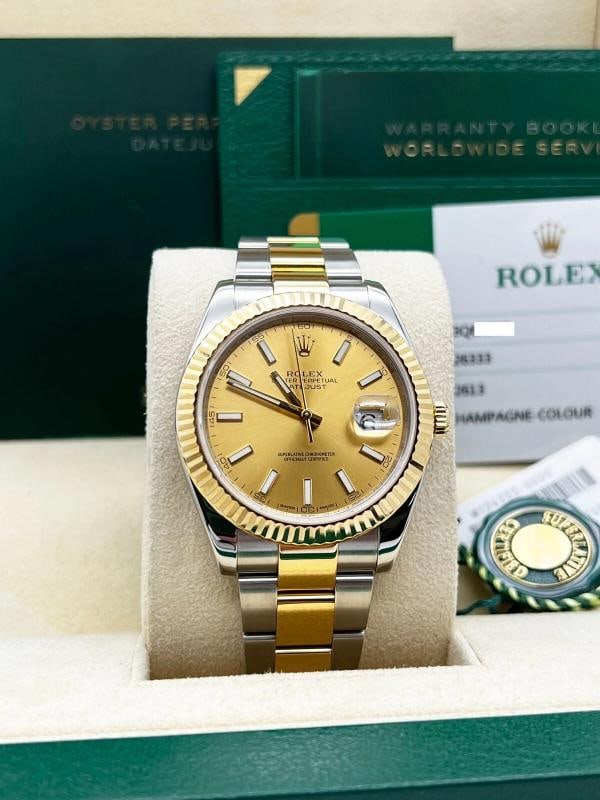 Rolex 126333 Datejust 41 Champagne Dial 18K Gold Steel Box Papers: Style Number: 126333 Serial: 13Q6X*** Year: 2019 Model: Datejust 41 Case Material: Stainless Steel Band: 18K Yellow Gold & Stainless Steel Bezel: 18K Yellow Gold Bezel Dial: Champagne Face: Sapphire C