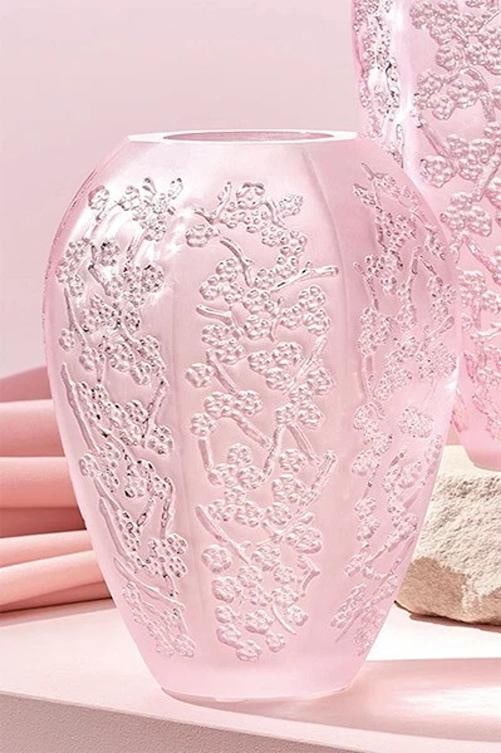 Lalique Sakura Vase Pink Luster Crystal Ref. 10723600 -: Lalique Sakura Vase Pink Luster Crystal Ref. 10723600 Pink Luster Crystal Dimensions: H 5.51" x D 4.45" (H 14.00 cm x D 11.30 cm) Made in France