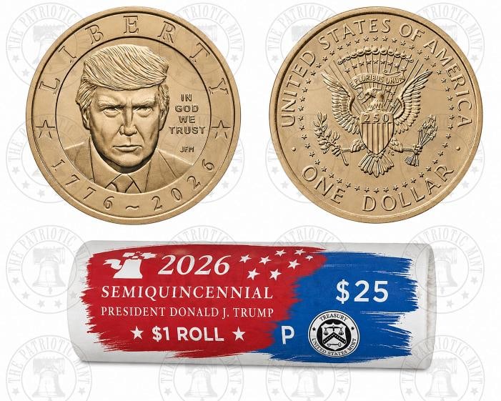 2026-P President Donald J. Trump Semiquincentennial $1 Coin Roll - Sealed, IN HAND: Type: Coin,Shape: Round,Year: 2026,Brand/Mint: U.S. Mint,Certification: Uncertified,Country of Origin: United States