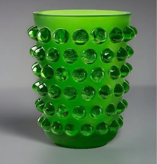 Xl Lalique Style Crystal Mossi Green Vase H8¢â‚¬ Heavy Art Glass Maker Un - 3