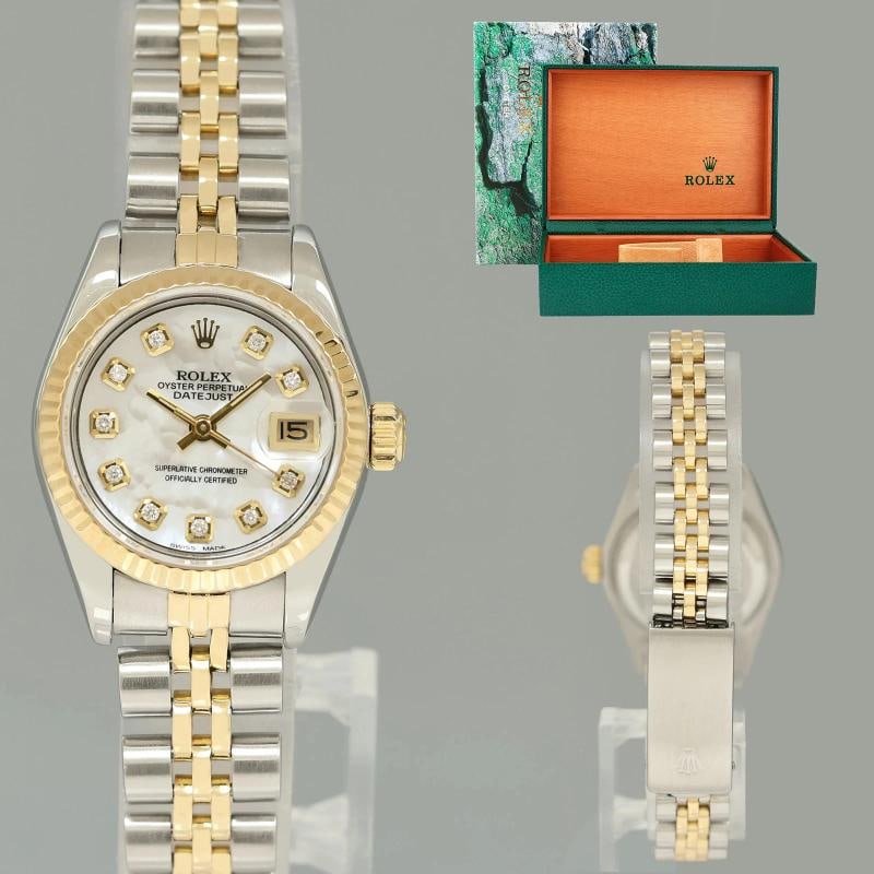 Rolex 26mm Ladies DateJust 69173 Pearl Diamond Two Tone Gold Jubilee Watch: Condition: Pre-owned - Excellent,Brand: Rolex,Department: Unisex Adults,Type: Wristwatch,Model: Ladies Rolex,Reference Number: 69173,With Original Box/Packaging: Yes,With Papers: No,Customized: