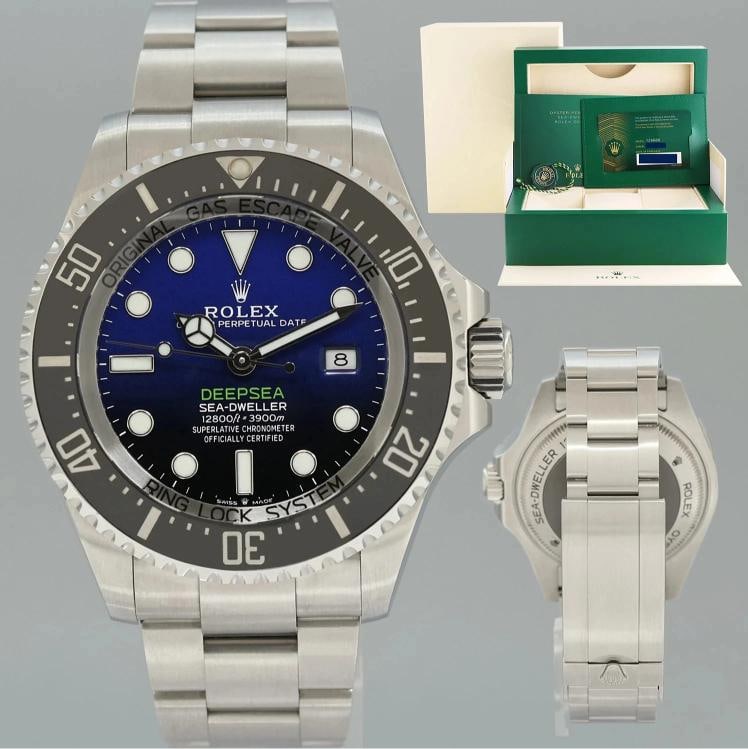 2022 NEW PAPERS Rolex Sea-Dweller Deepsea James Cameron Blue 126660 44mm Watch: Case & Dial Case Material: Rolex Stainless Steel Case Size: 44mm Bezel: Rolex Black Ceramic Crystal: Rolex Sapphire Dial: Rolex Blue and Black "James Cameron" Movement & Bracelet Movement: Rolex Autom