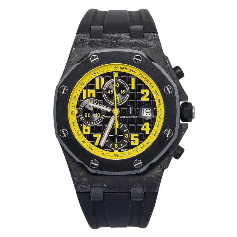 Audemars Piguet Royal Oak Offshore 26176FO.OO.D101CR.02 Carbon Black Dial: Case Size 42mm Wrist Fit 7 Inches Box No Papers No Condition ¢â‚¬â€� Very Good Full Specifications SKU AP#446 Brand Audemars Piguet Model Royal Oak Offshore Refe