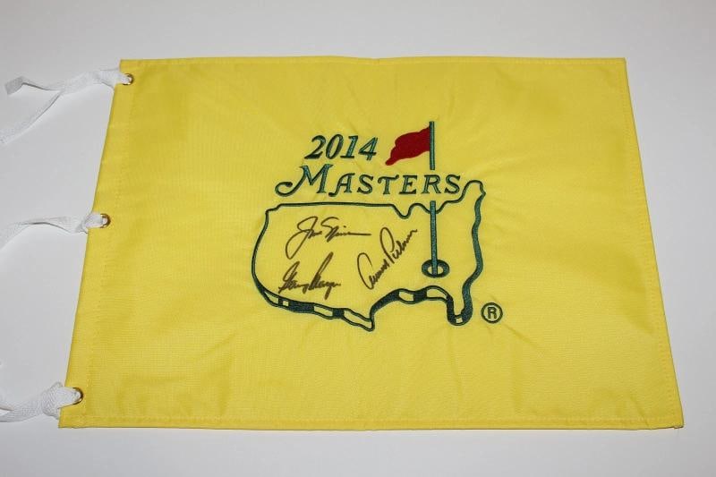 JACK NICKLAUS ARNOLD PALMER GARY PLAYER SIGNED MASTERS GOLF FLAG BECKETT COA - 5