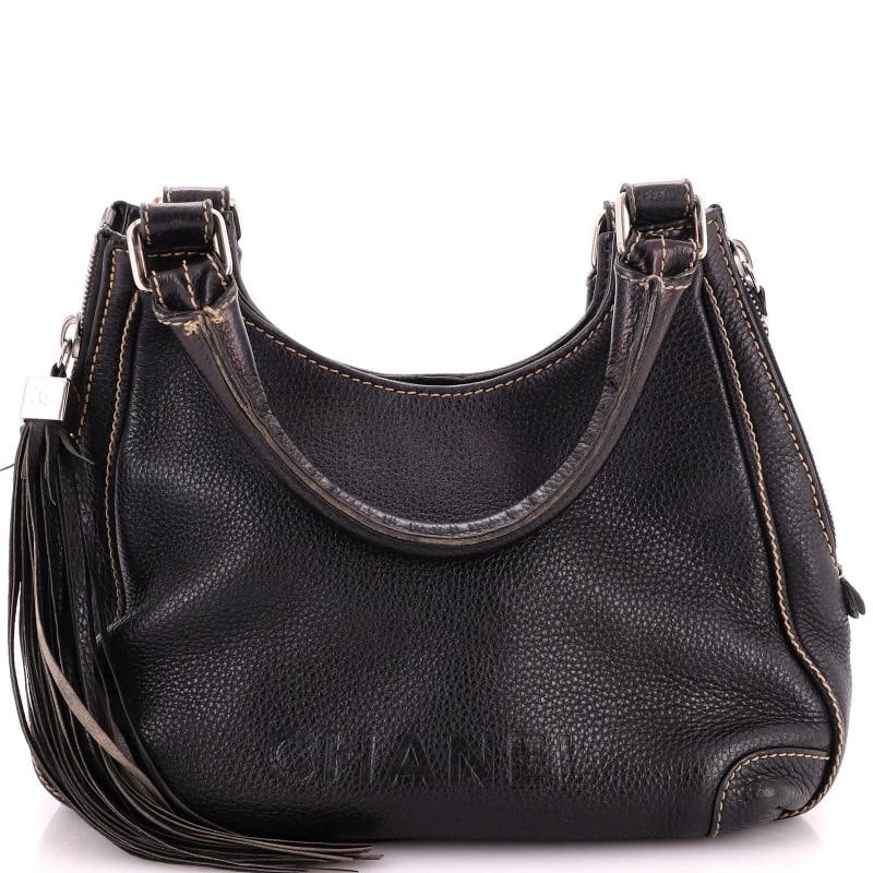 Chanel Lax Shoulder Bag Pebbled Leather Medium: Condition: Pre-owned - Fair,Brand: CHANEL,Exterior Material: Leather,Style: Shoulder Bags,Exterior Color: Black,Department: Women,Size: Medium
