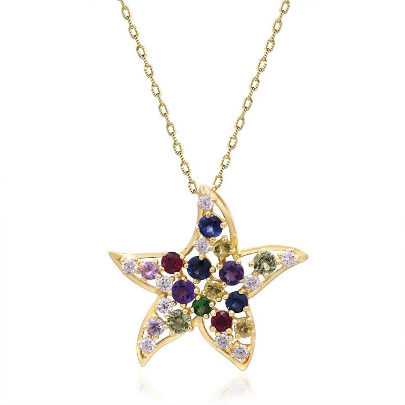 Yellow Gold Sapphire and Diamond Starfish Pendant (1 of 3)