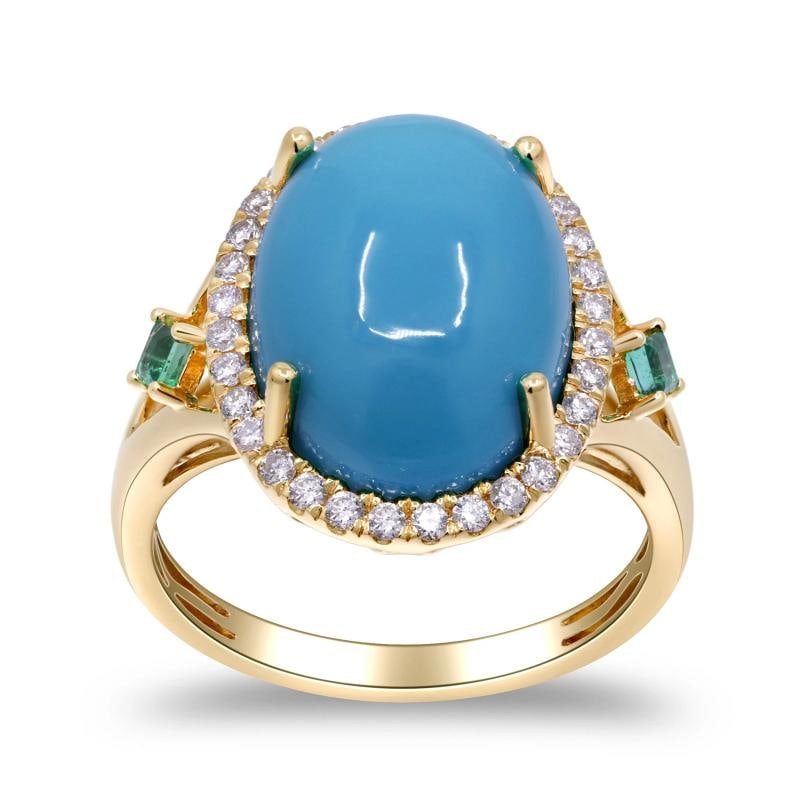 Yellow Gold Turquoise and Diamond Ring - 2