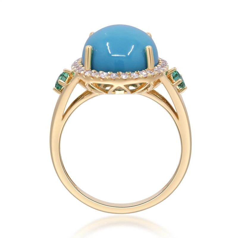 Yellow Gold Turquoise and Diamond Ring - 3