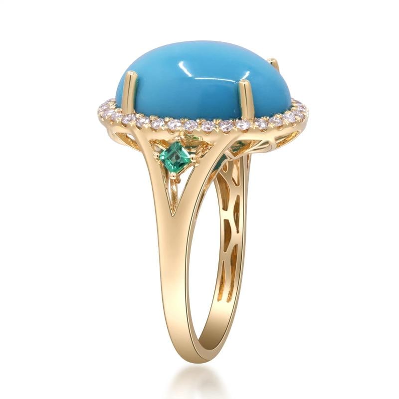 Yellow Gold Turquoise and Diamond Ring - 4